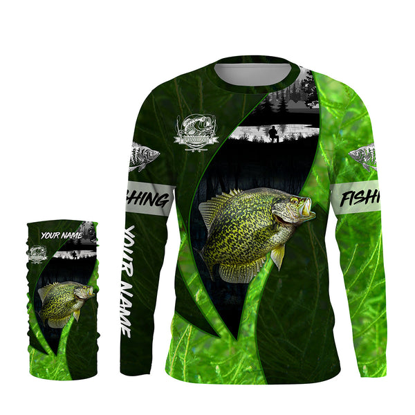 Crappie fishing green shirt Custom name UV Long Sleeve Fishing Shirts, fishing gifts for men, women NQS3721
