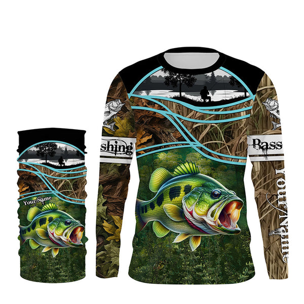 Largemouth Bass fishing team bass shirts for men camo custom Performance Long Sleeve fishing shirts NQSD86
