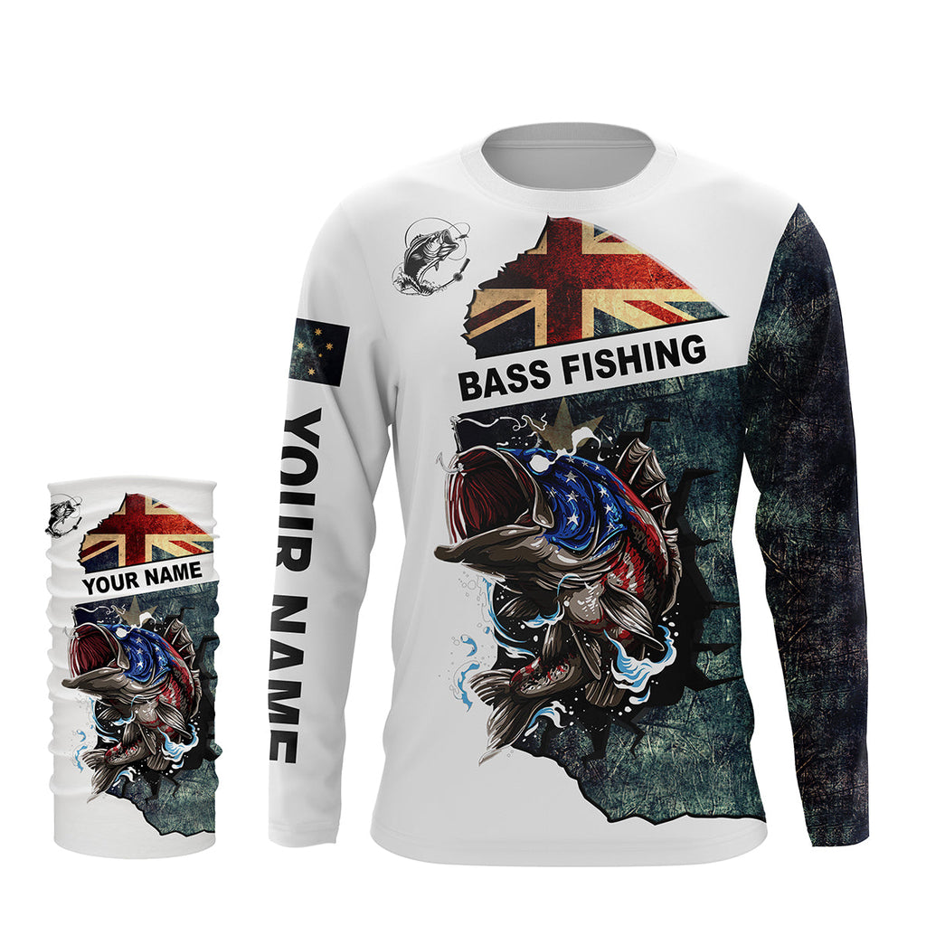 Largemouth Bass Custom fishing shirts Australia Flag UV long