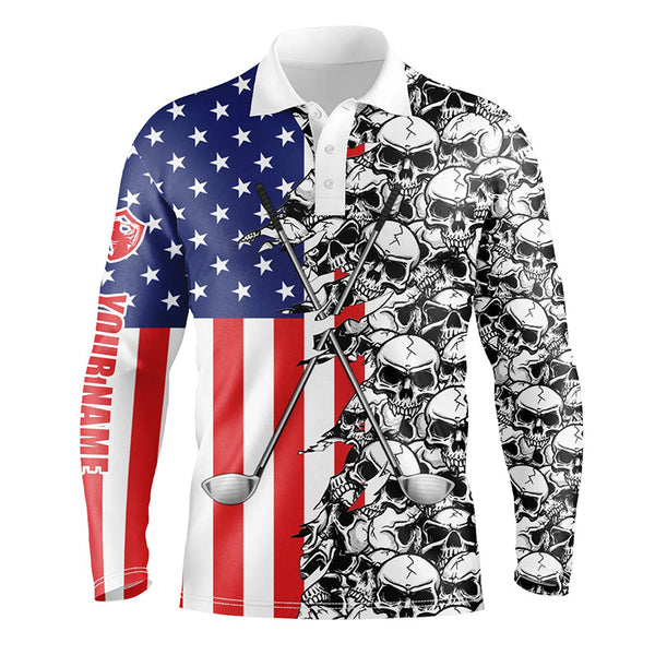 Mens golf tops polo American flag pattern skull golf clubs custom patriotic golf performance shirts NQS5691