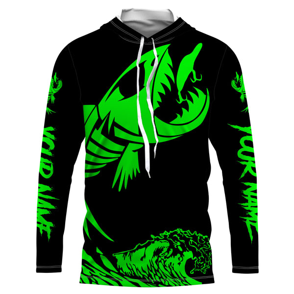 Fish skeleton reaper green black sun protection performance custom name long sleeve fishing jerseys NQS3578