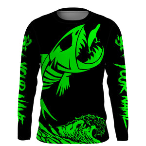 Fish skeleton reaper green black sun protection performance custom name long sleeve fishing jerseys NQS3578