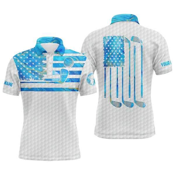 Blue watercolor American flag patriotic Men golf polo shirts custom name white golf polo shirt mens NQS4881