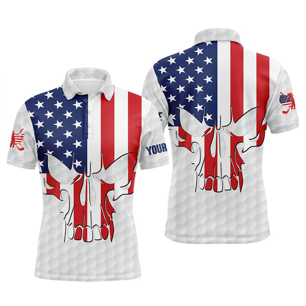 Mens golf polo shirts American flag patriotic custom skull golf ball shirt for men, best men golf wear NQS5202