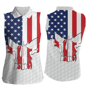 Women sleeveless polo shirt American flag patriotic skull golf shirts for women, ladies golf top NQS5202