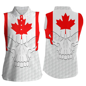 Women sleeveless polo shirt Canadian flag patriotic skull golf shirts for women, ladies golf top NQS5203