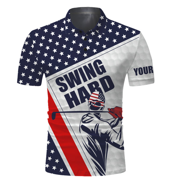 Mens golf polo shirt Swing hard American flag custom name golf performance shirts NQS3448