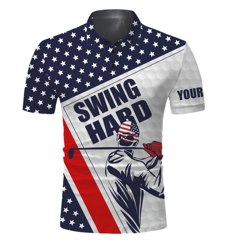 Mens golf polo shirt Swing hard American flag custom name golf performance shirts NQS3448