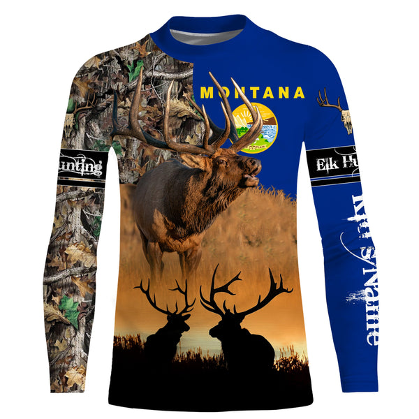 Montana MT elk hunting camo custom name 3D hunting apparel, personalized hunting gift for hunters NQS3731