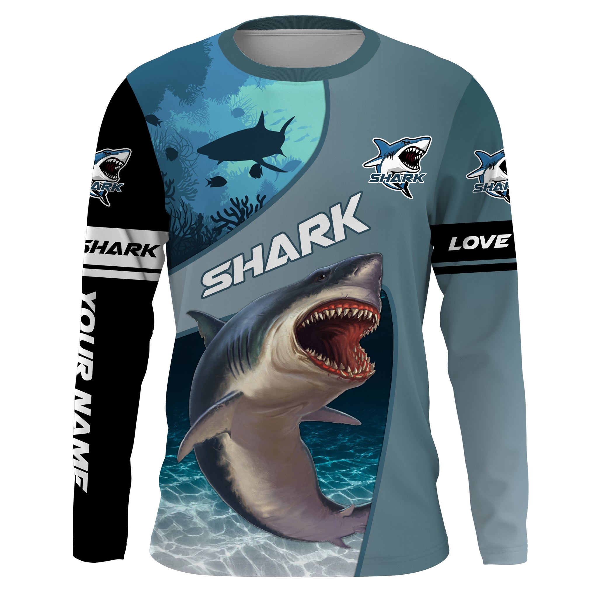 Shark fishing ocean blue color Custom Name 3D UV Protection long