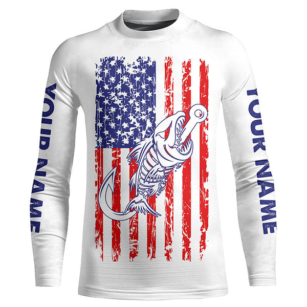 American flag fishing Fish hook skull Custom mens patriotic long sleeve sun protection fishing shirts NQS5934