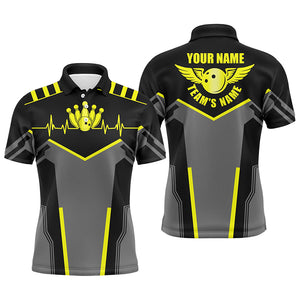 Bowling shirts for men custom name and team name Bowling Ball and Pins, team bowling shirts | Yellow NQS4531