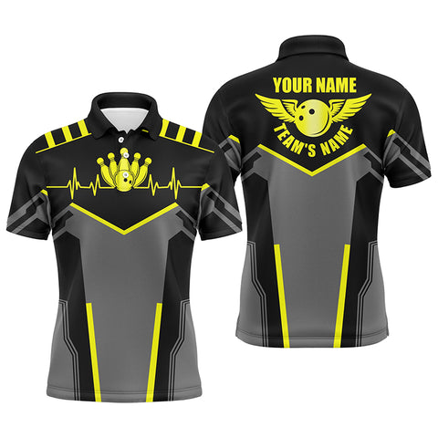 Bowling shirts for men custom name and team name Bowling Ball and Pins, team bowling shirts | Yellow NQS4531