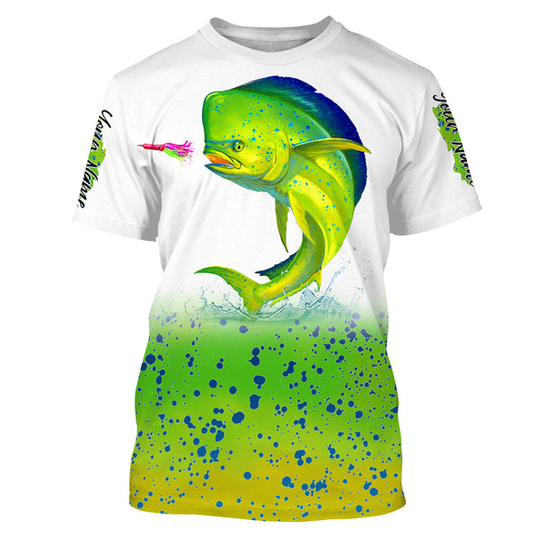 Mahi mahi ( Dorado) fishing green scales Custom Name long sleeves, hooded fishing shirt, Personalized Gifts for Fisherman NQS2937