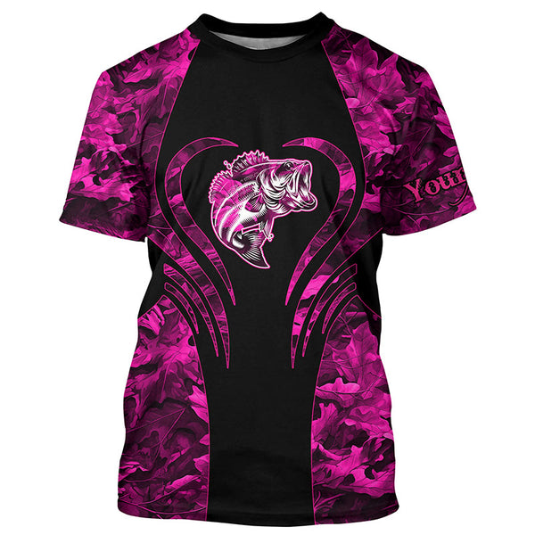 Bass fishing pink girl camo shirt Custom name Long Sleeve Fishing Shirts, fishing gifts for women, kid NQS1642