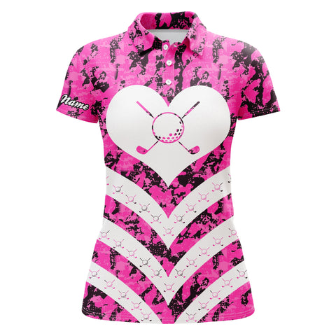 Womens golf polo shirt I love golf pink camo custom name golf gifts for women NQS3463