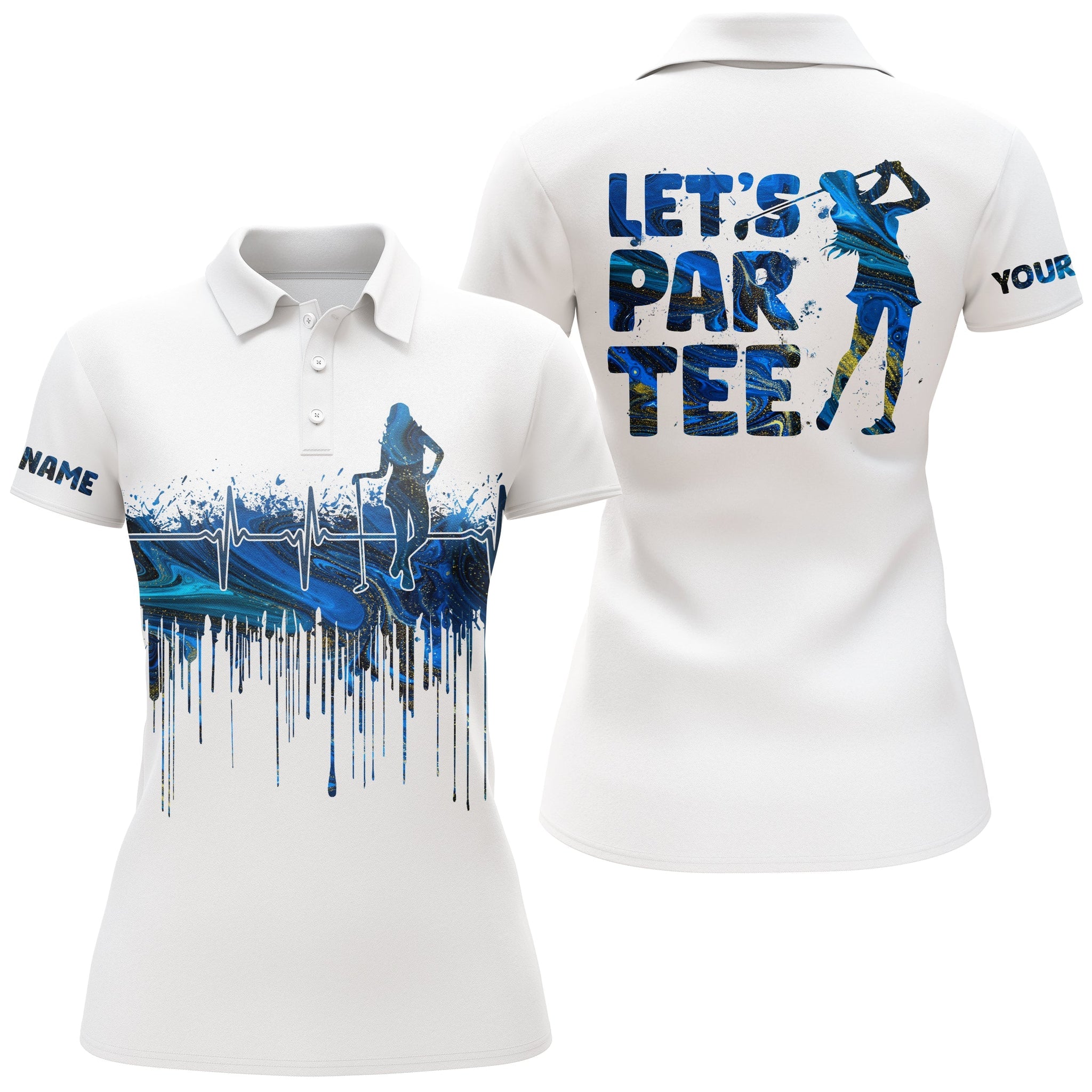 Womens golf polo shirt blue custom name Let's par tee funny white golf shirt NQS3738
