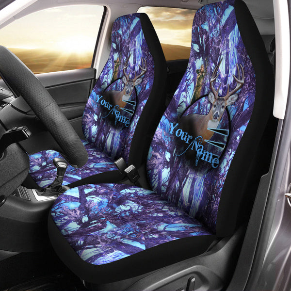 Deer hunting camo multi color Custom Name girly car seat covers, Car Accessories Set of 2 NQS3921