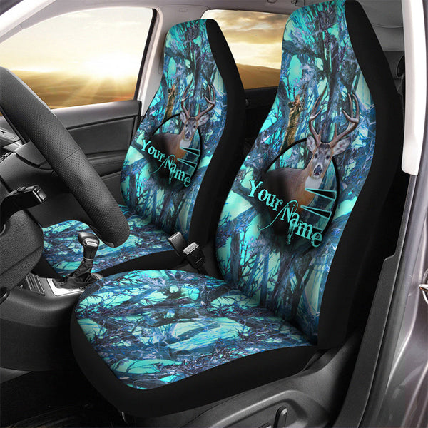 Deer hunting camo multi color Custom Name girly car seat covers, Car Accessories Set of 2 NQS3921