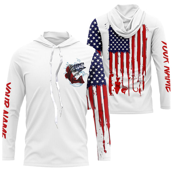American flag Largemouth Bass fishing personalized patriotic UV Protection Fishing Shirts for mens NQS5457
