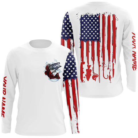 American flag Largemouth Bass fishing personalized patriotic UV Protection Fishing Shirts for mens NQS5457