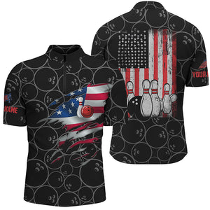 Bowling Quarter Zip shirts for men custom name vintage American flag bowling jerseys NQS4549