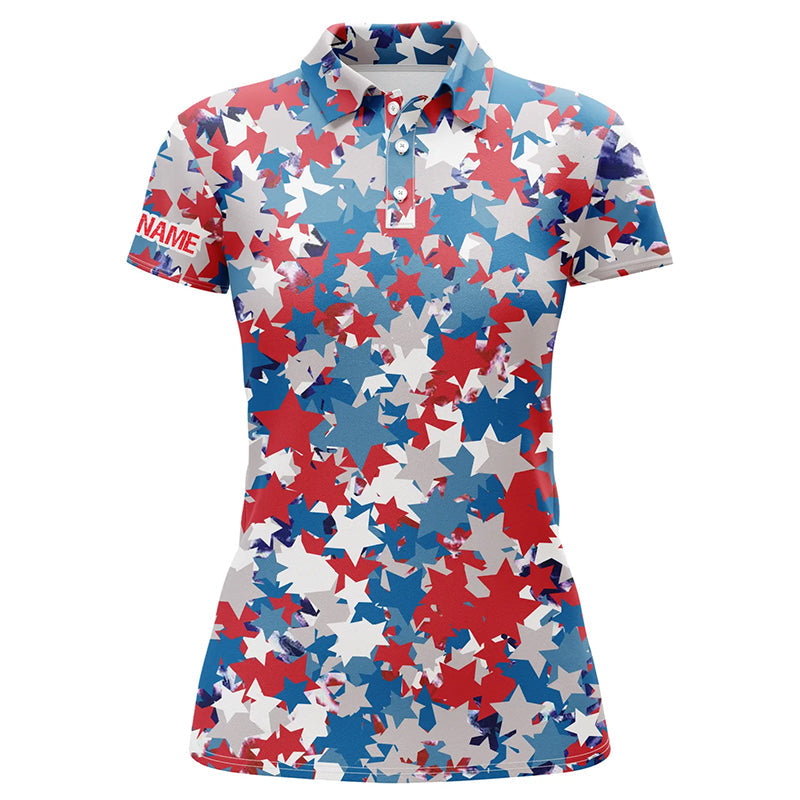 Red, white and blue 4th of july star Womens golf polo shirts custom patriotic team golf shirts ladies NQS5468