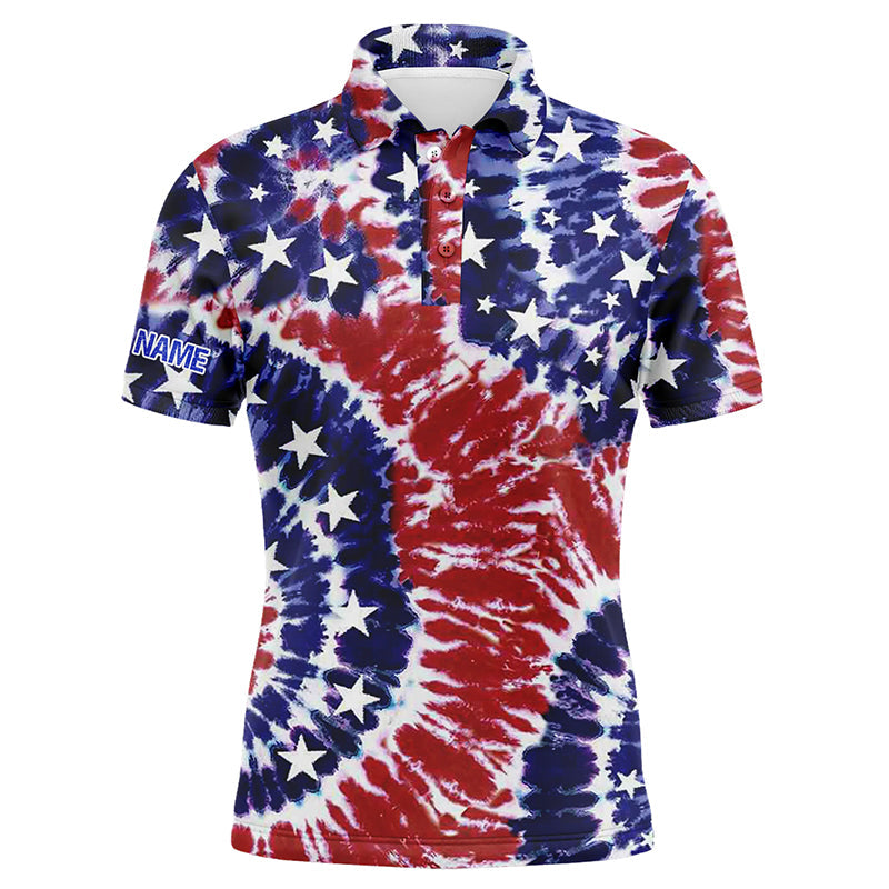 Red, white, and blue American flag tie dye mens golf polo shirts custom patriotic team golf shirts NQS5469