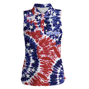 Red, white, and blue American flag tie dye sleeveless polo shirt custom patriotic team golf shirts NQS5469