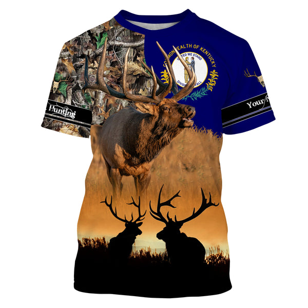 Kentucky KY elk hunting camo custom name 3D hunting apparel, personalized hunting gift for hunters NQS3751