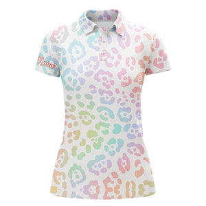 Rainbow leopard gradient custom name Womens golf polo shirts, team golf shirt gift for golf lovers NQS4336
