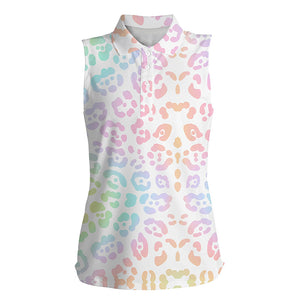 Rainbow leopard gradient Womens sleeveless polo shirts, gift for golf lovers NQS4336