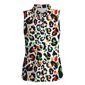 Kwanzaa pattern with colored leopard Womens sleeveless polo shirts, team golf shirt golfing gifts NQS4338