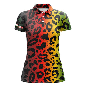 Kwanzaa pattern with colored leopard custom Womens golf polo shirts, team golf shirt golfing gifts NQS4339