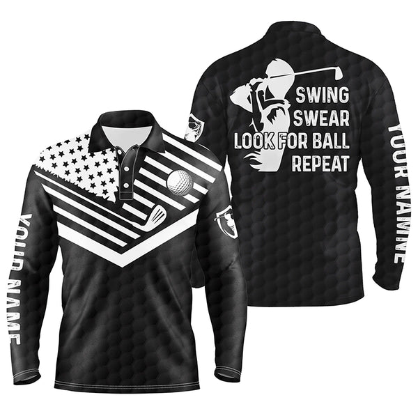 Swing swear look for ball repeat American flag custom name team golf polo shirts | Black NQS4344