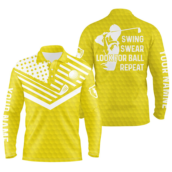 Swing swear look for ball repeat American flag custom name team golf polo shirts | Yellow NQS4344