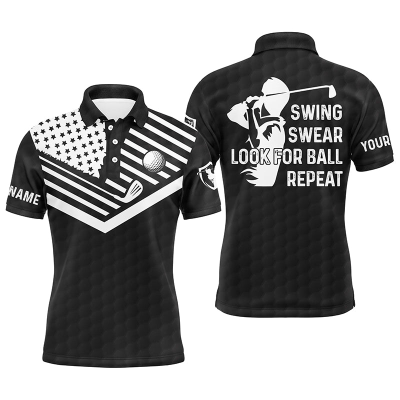 Swing swear look for ball repeat American flag custom name team golf polo shirts | Black NQS4344