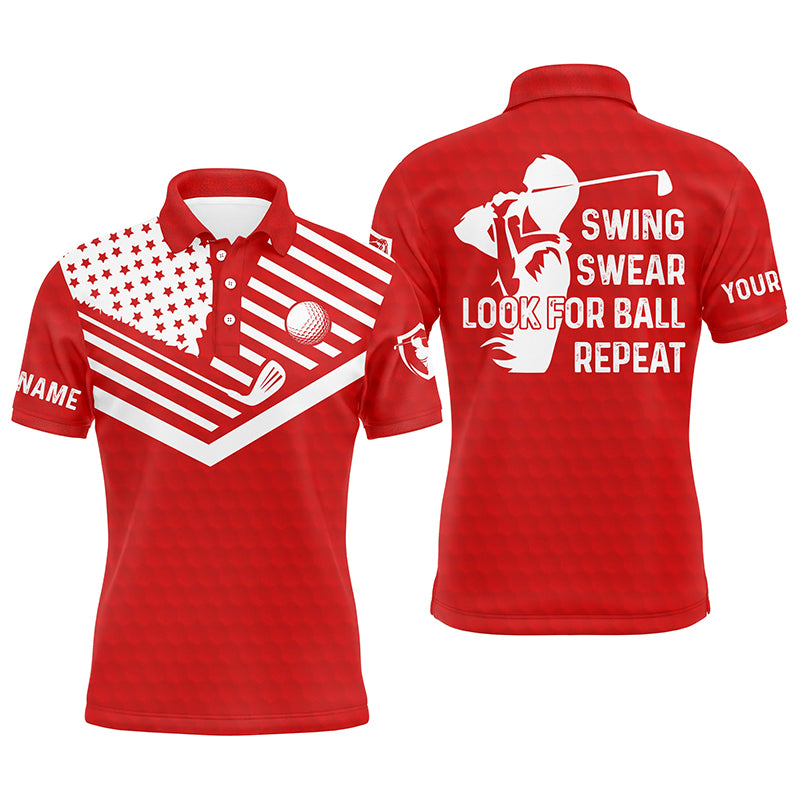 Swing swear look for ball repeat American flag custom name team golf polo shirts | Red NQS4344