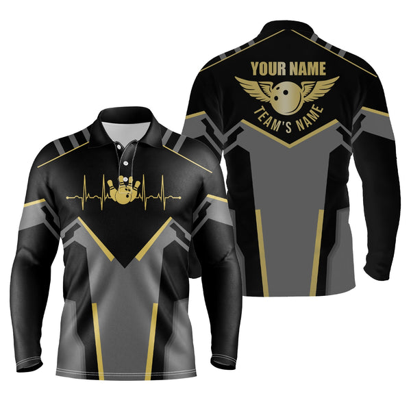 Bowling polo shirts for men Custom team name black Bowling Team Jersey, gift for team Bowlers NQS5245