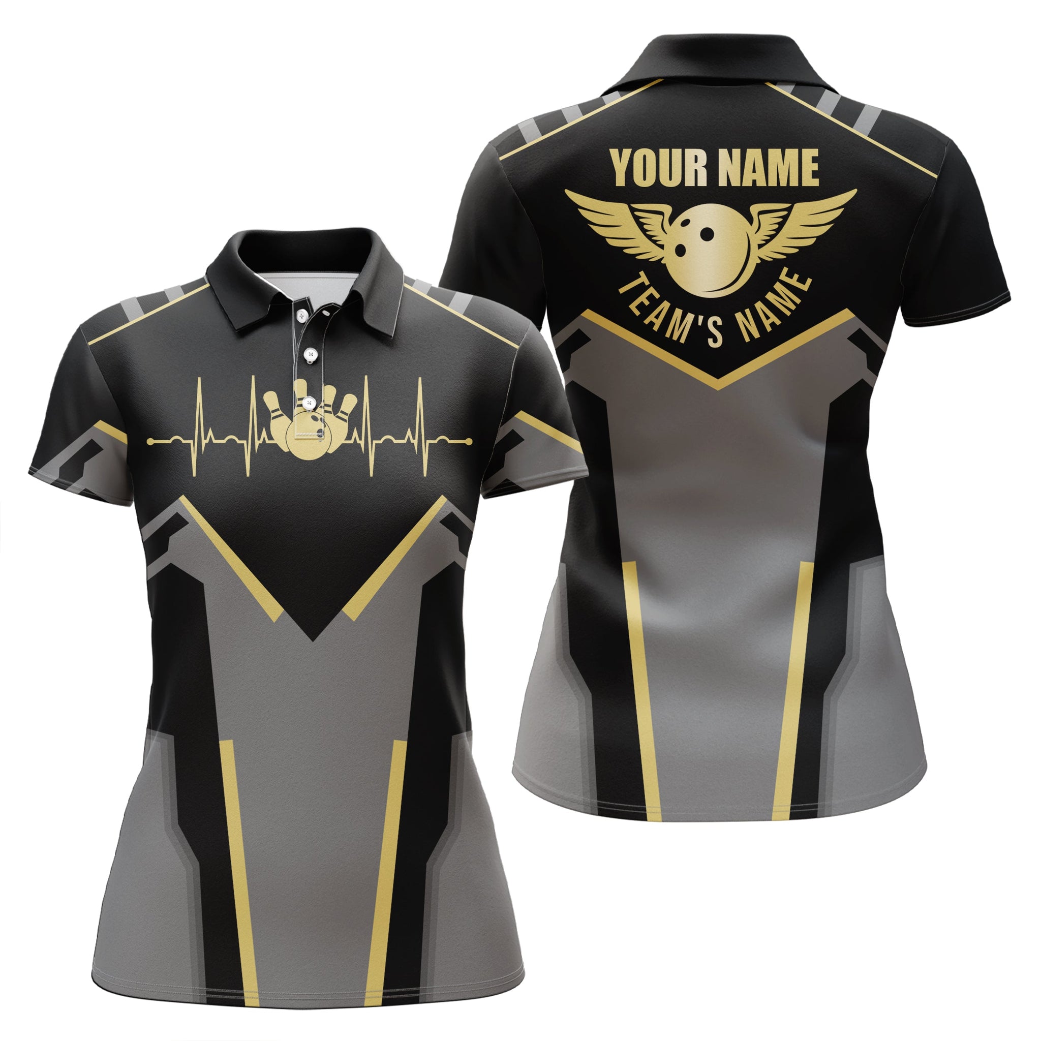 Bowling polo shirts for women Custom black Bowling Team Jersey, gift for team Bowlers NQS5245