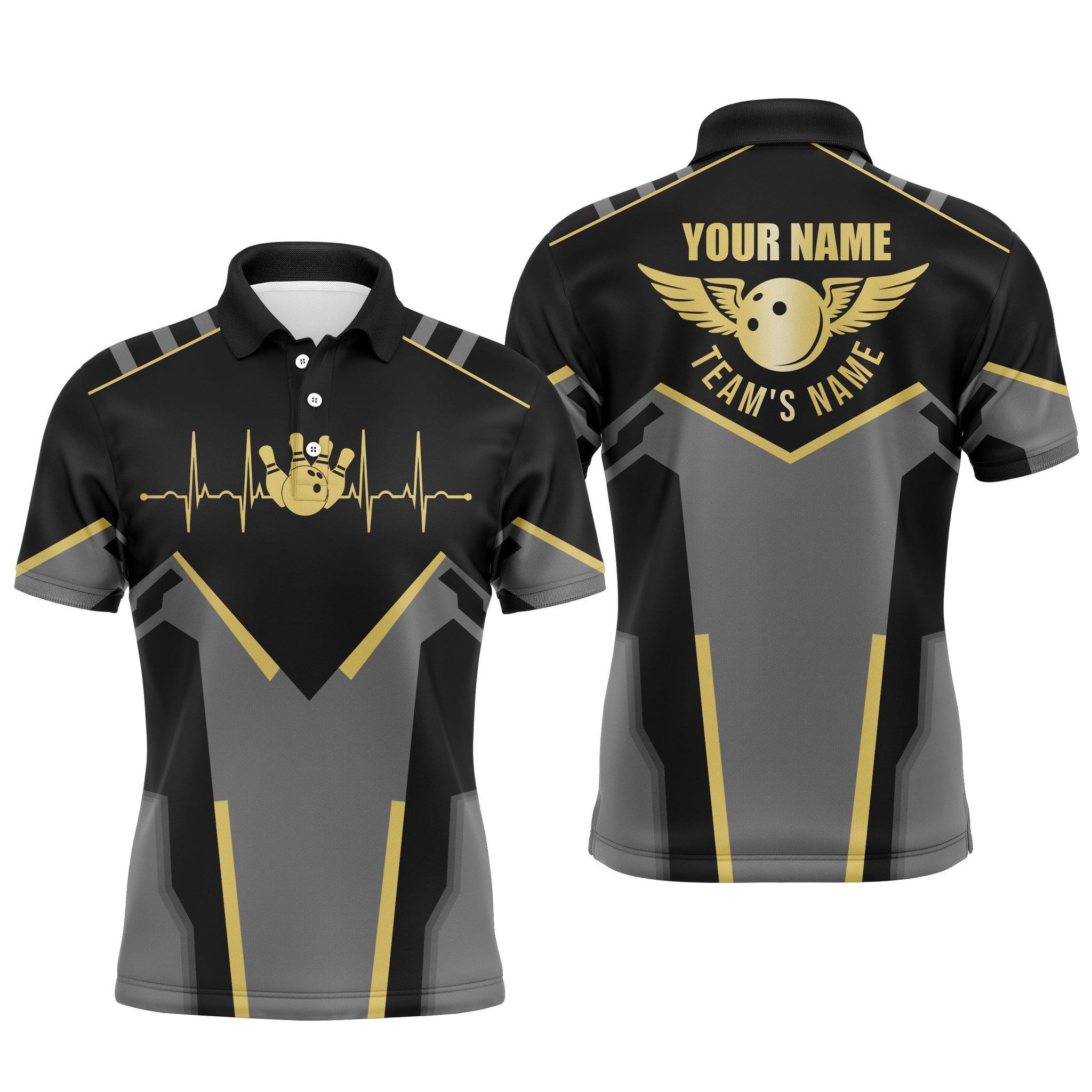 Bowling polo shirts for men Custom team name black Bowling Team Jersey, gift for team Bowlers NQS5245