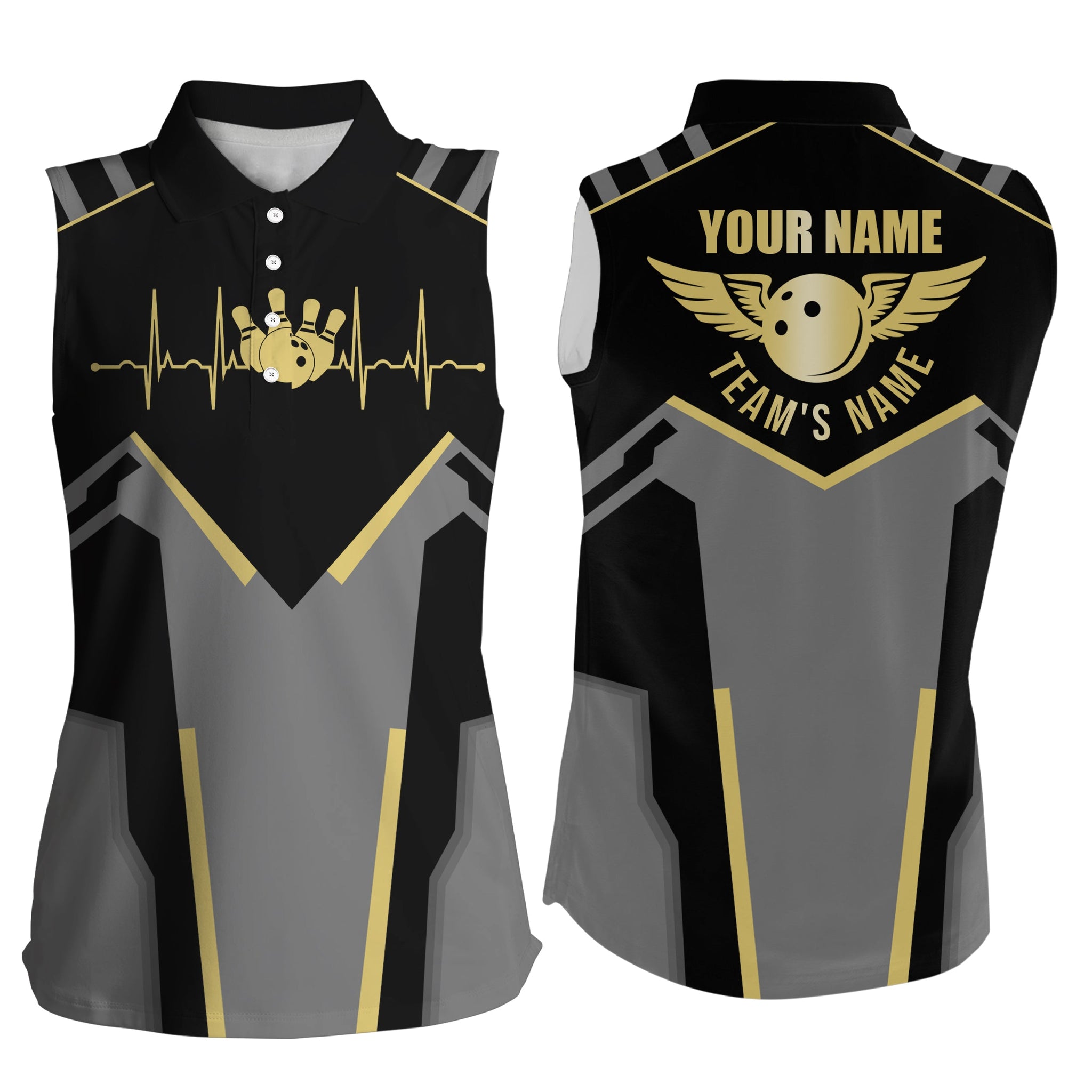 Bowling sleeveless polo shirts for women Custom black Bowling Team Jersey, gift for team Bowlers NQS5245