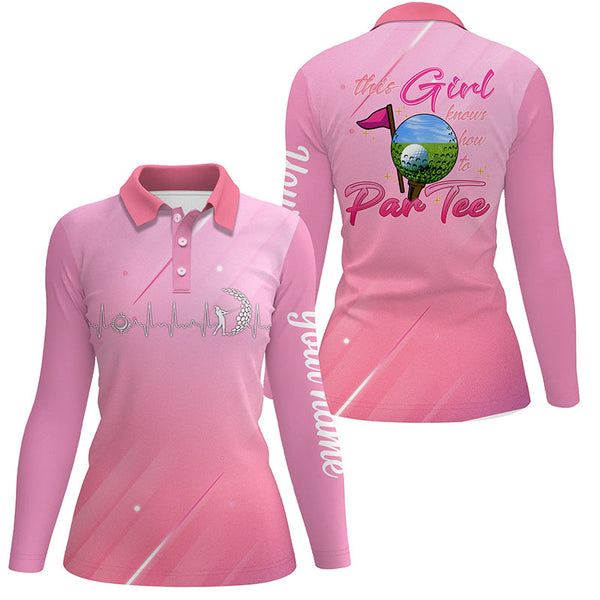 Pink gradient Womens golf polo shirt custom name this girl knows how to par tee, golf gifts for girl NQS5471