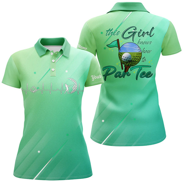 Green gradient Womens golf polo shirt custom name this girl knows how to par tee, golf gifts for girl NQS5472