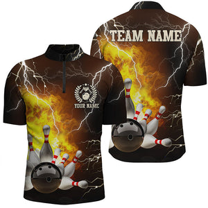 Men bowling Quarter Zip shirt Custom flame lightning thunder Bowling Team Jersey, Bowling League Shirt NQS6150