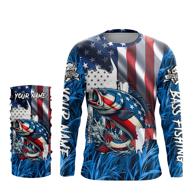 American flag patriot Largemouth Bass blue camo fishing, custom mens l –  Myfihu