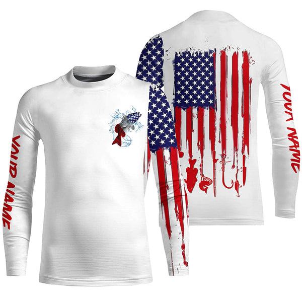 American flag Redfish fishing personalized patriotic UV Protection Fishing Shirts for mens, women, kid NQS5484