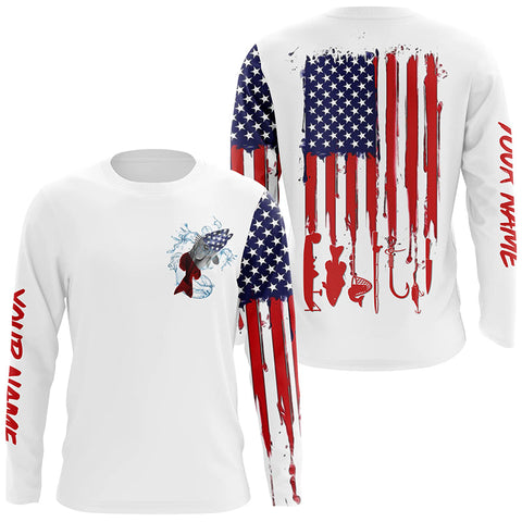 American flag Redfish fishing personalized patriotic UV Protection Fishing Shirts for mens, women, kid NQS5484