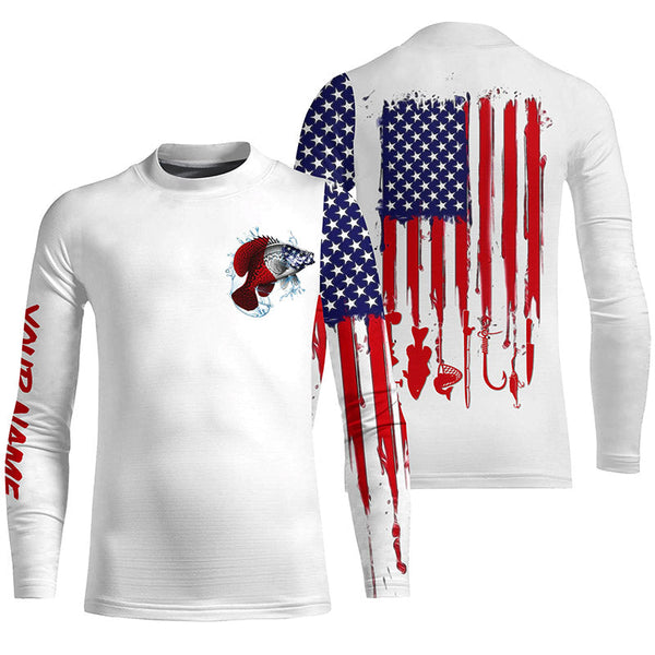 American flag Crappie fishing personalized patriotic UV Protection Fishing Shirts for mens, women, kid NQS5485