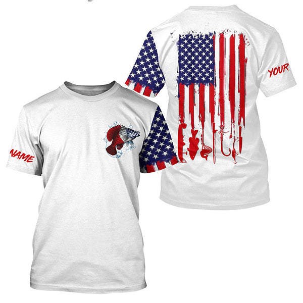 American flag Crappie fishing personalized patriotic UV Protection Fishing Shirts for mens, women, kid NQS5485